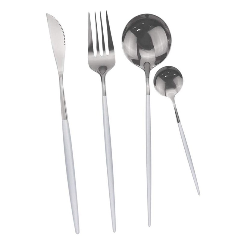 JANKNG 24-Piece Flatware Set, 18/0 Stainless Steel Knife Fork Spoon Teaspoon Silverware Set, Service for 6, White Handle Silver - Image 3